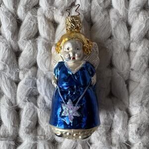 Inge Glas Germany Angel Blue Star Ornament 3.25”